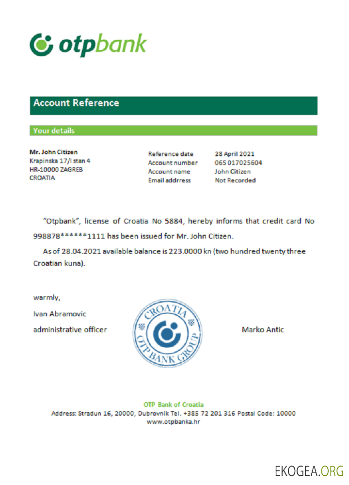 Croatie , Otpbank , reference